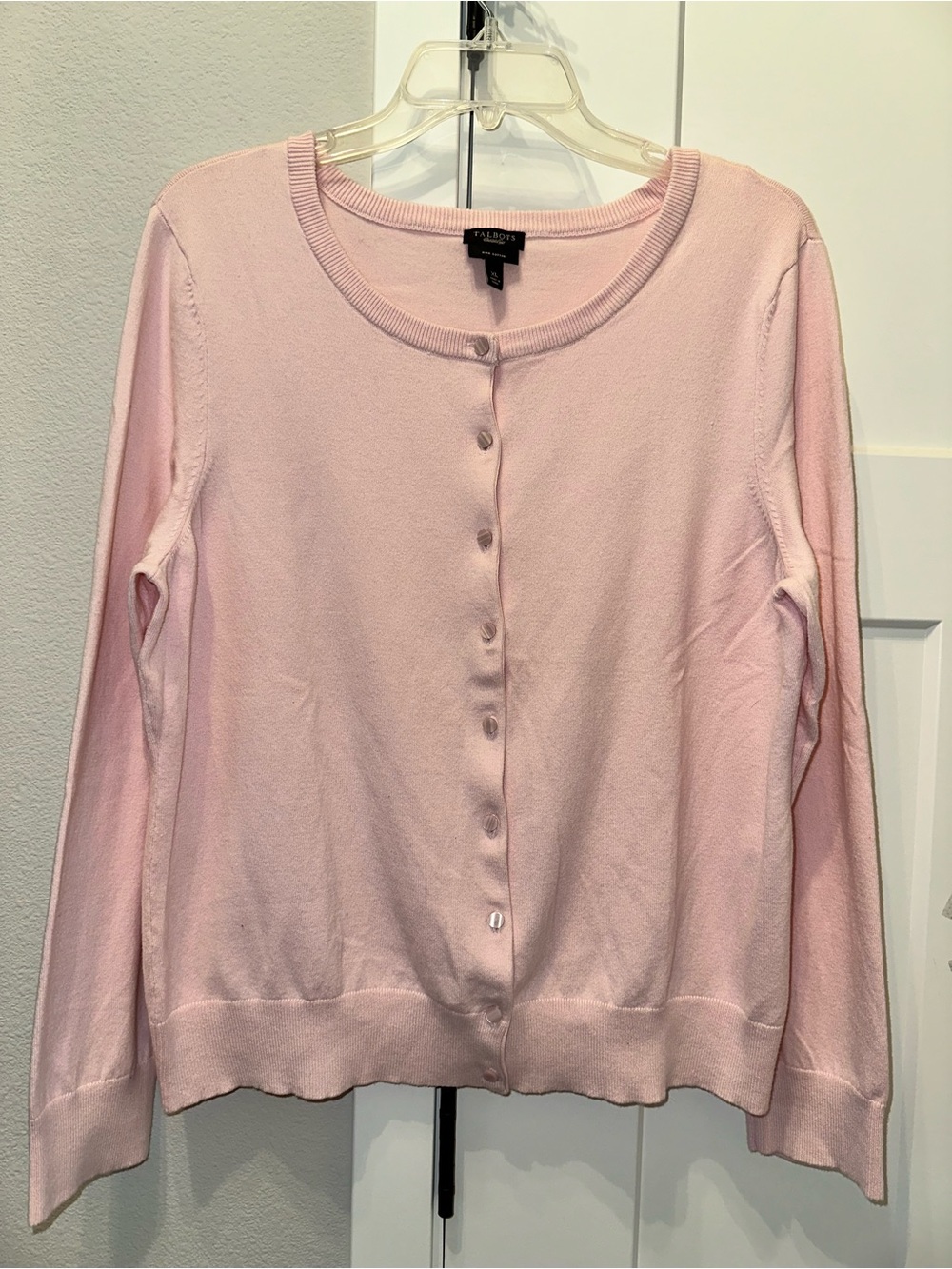 Talbots Light Pink Button-Front Crewneck Cardigan